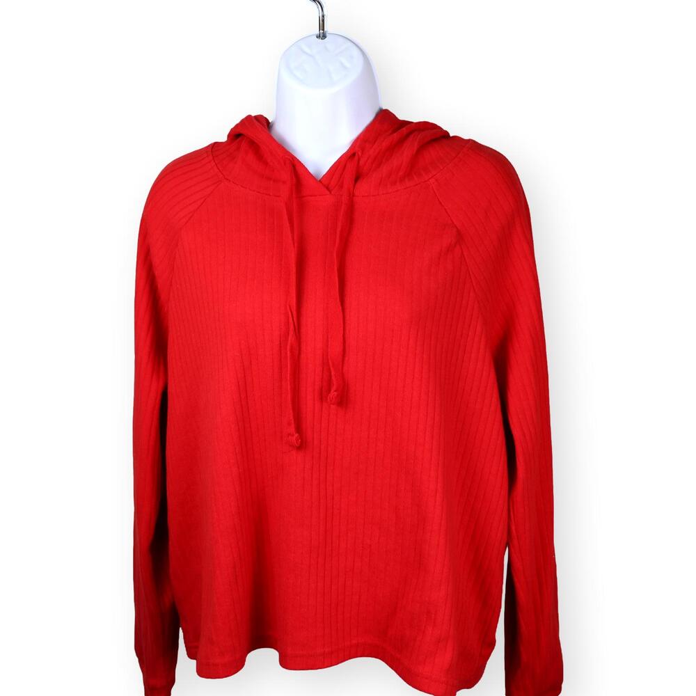 Danskin Womens Red Knit Ribbed Hoodie M